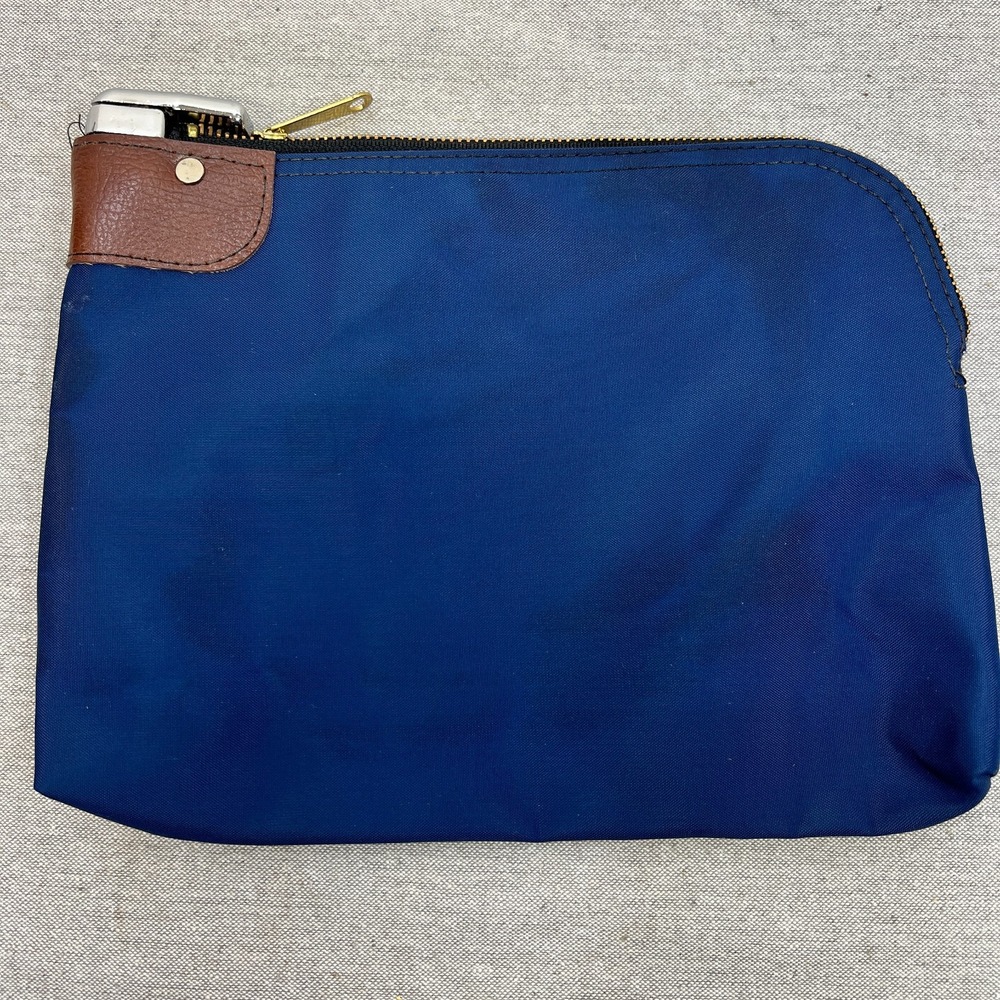 Locking Bank Deposit Bag Blue Canvas w/Leather Support and 2 Keys 10" X 8" NEW